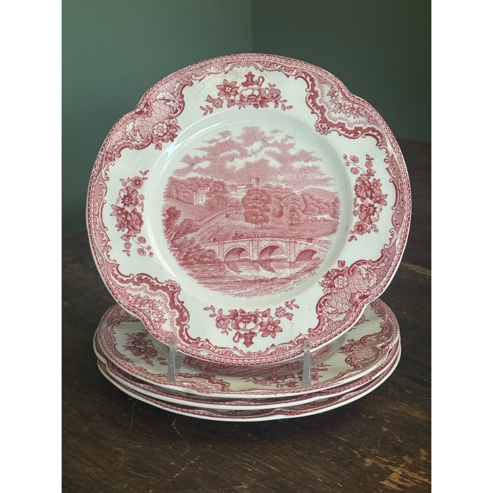 Four Johnson Brothers Old Britain Castles Bread Plates Red White